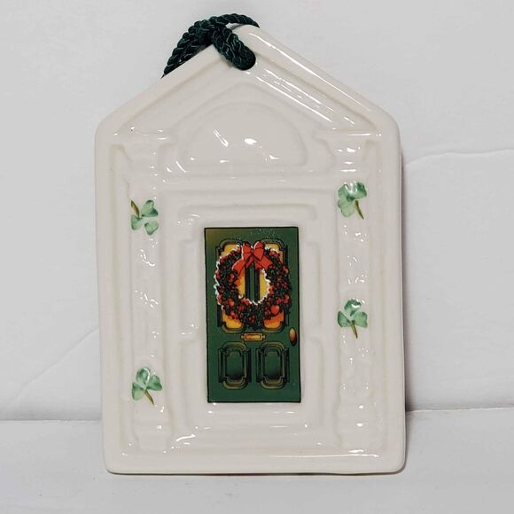 Belleek Christmas Ornament Dublin Doorways Ireland Green Shamrocks - Picture 5 of 5